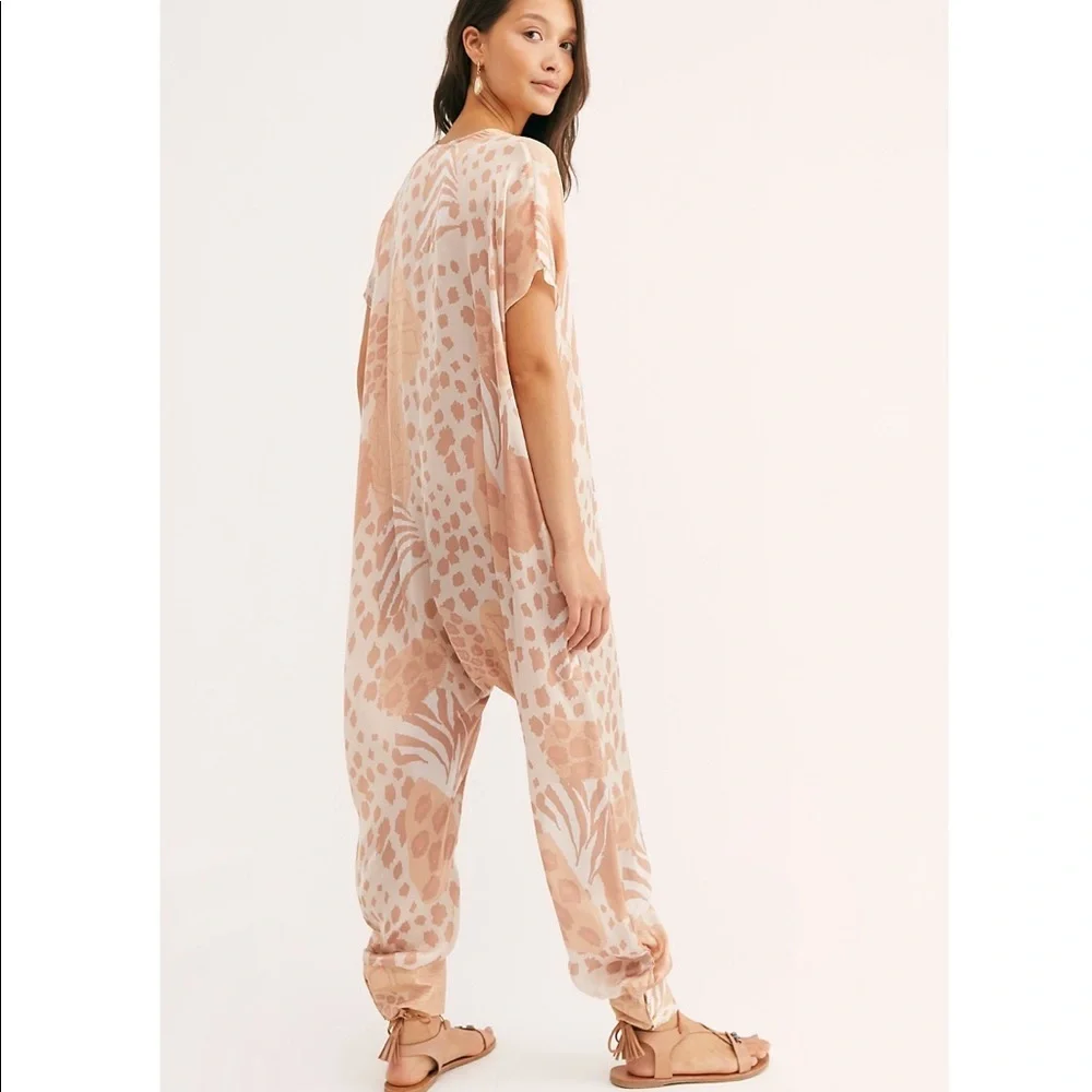 Free People x Carolina K Sera Silk Blend Harem Jumpsuit NWT Champagne Jungle XS
